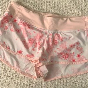 Pink floral active shorts